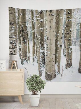 Snowy Aspen Nature Wall Tapestry, Large Decor Colorado Scenery